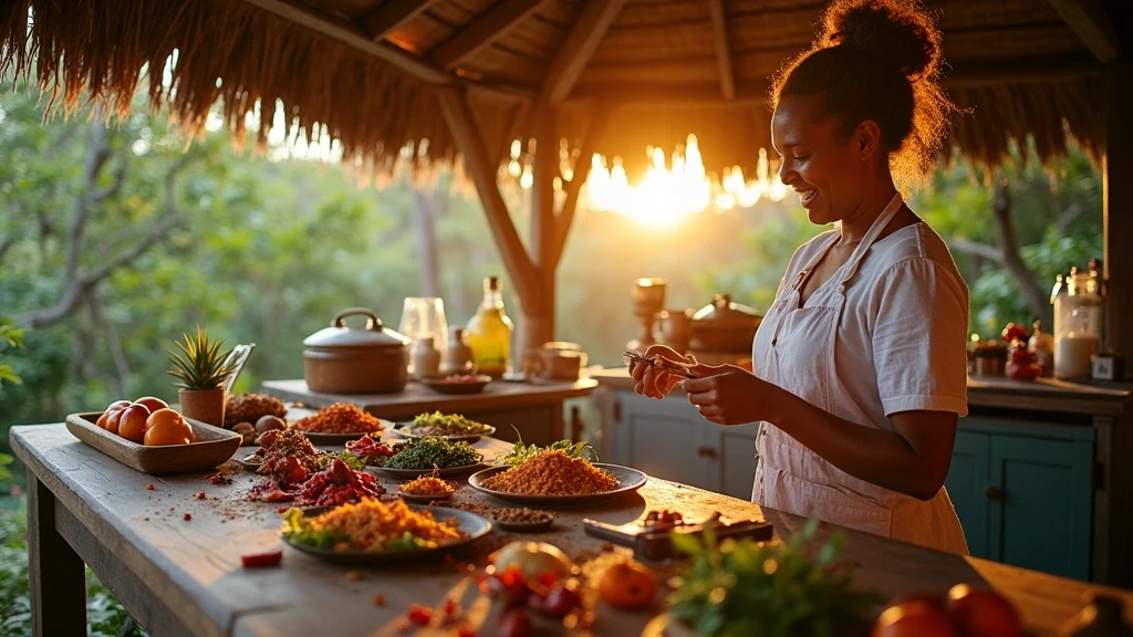 Traditionelle kreolische Kueche am Four Seasons Resort Seychelles mit einheimischer Fuehrerin