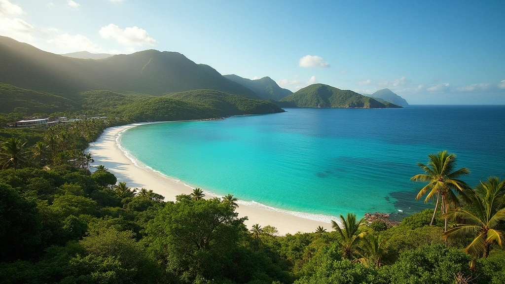 Panoramablick auf die Petite Anse Bucht vom Four Seasons Resort Seychelles aus