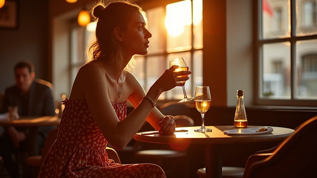 Elegante Frau geniesst Apfelwein in Frankfurter Apfelweinkneipe