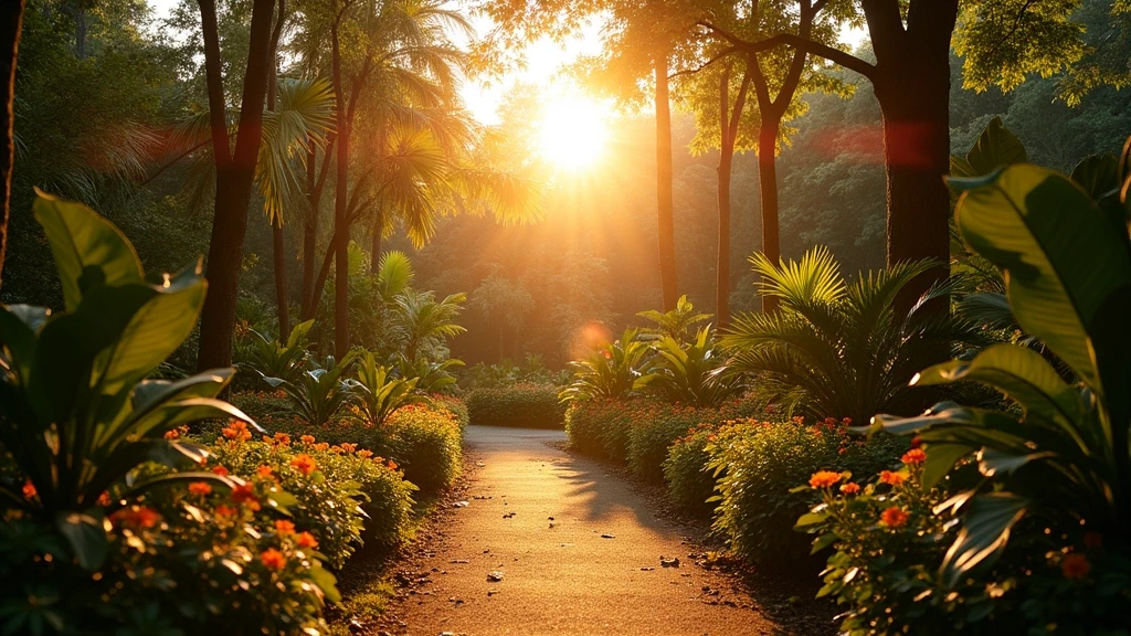 Goldene Stunde im Palmengarten Frankfurt mit tropischen Pflanzen