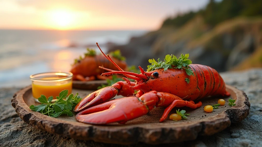 Frische Hummer-Kreation mit Meeresgemuese aus der Bay of Fundy zur goldenen Stunde