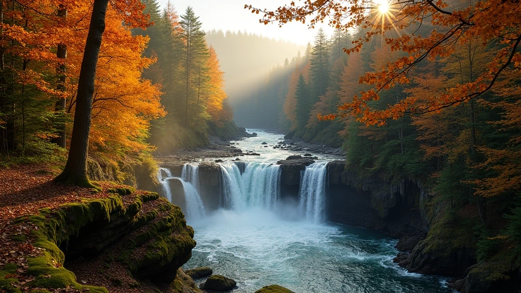 Panoramablick auf den Dickson Falls im Herbstwald des Fundy Nationalparks in Kanada