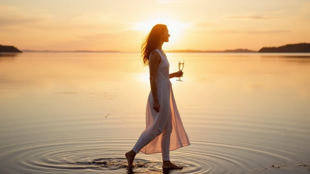 Elegante Frau auf den Gezeitenflaechen des Fundy Nationalparks bei Sonnenuntergang in Kanada