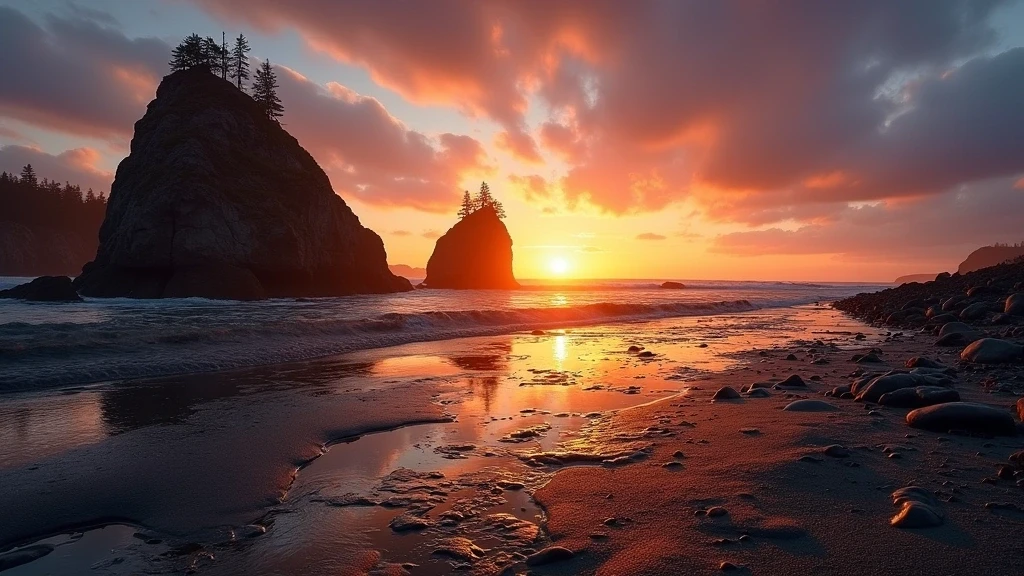 Sonnenuntergang über den Hopewell Rocks im Fundy Nationalpark mit Gezeitenwechsel