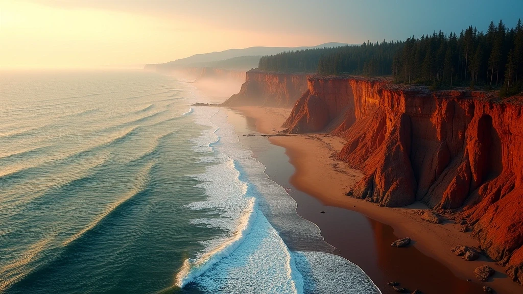 Luftaufnahme der Bay of Fundy mit den höchsten Gezeiten der Welt zur goldenen Stunde in Kanada
