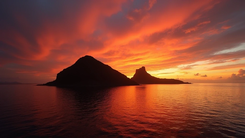 Sonnenuntergang ueber Pinnacle Rock auf Bartolomé-Insel, Galápagos
