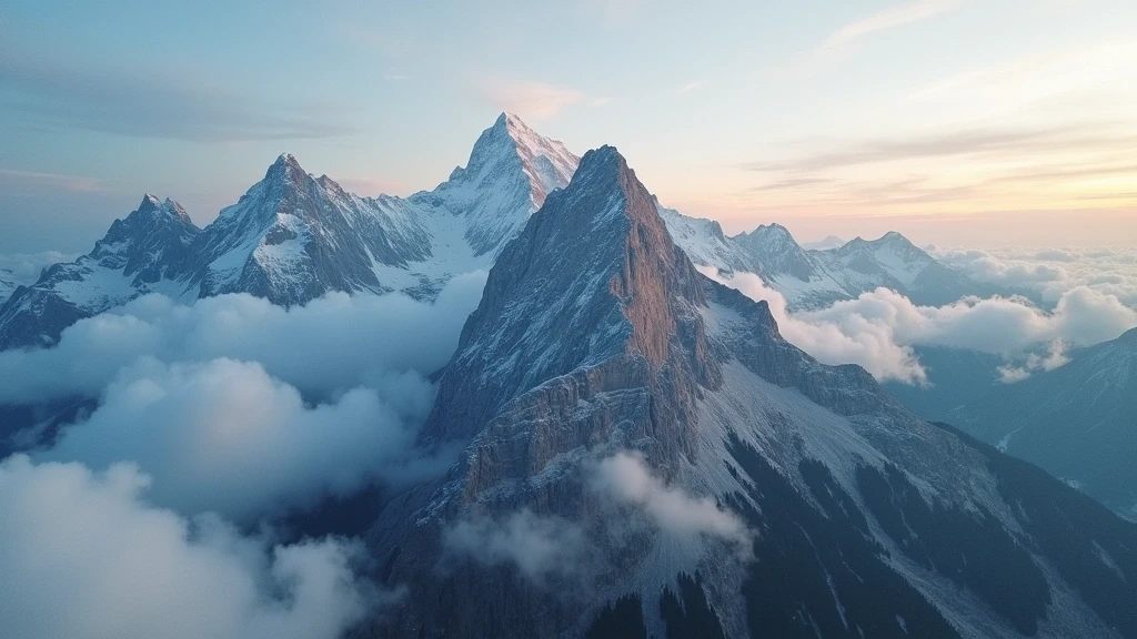 Deutschlands höchster Berg Zugspitze mit Gletscher aus der Vogelperspektive bei Morgenlicht und dramatischen Wolken