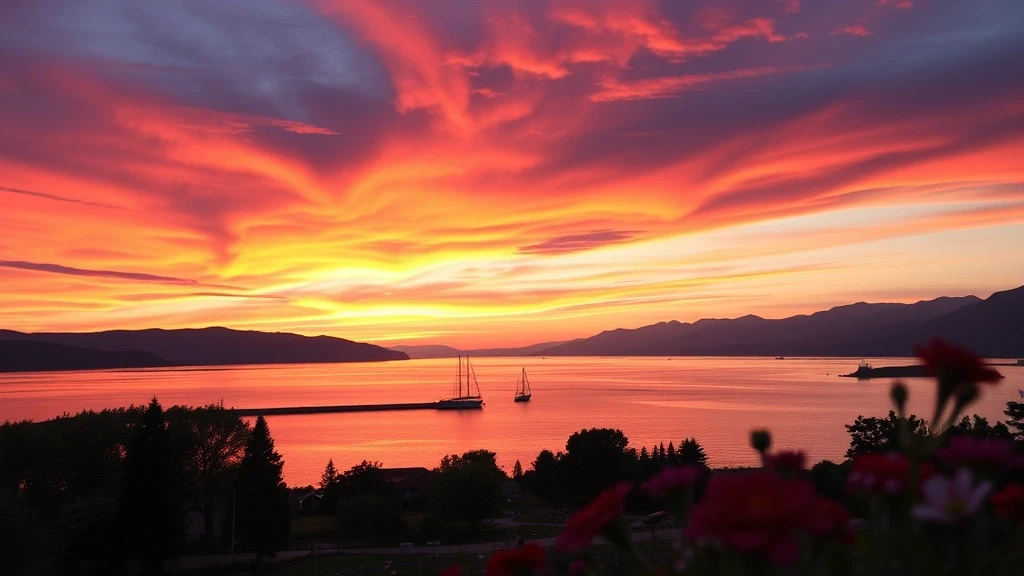 Sonnenuntergang über dem Genfersee vom Parc de la Grange in Genf, Schweiz