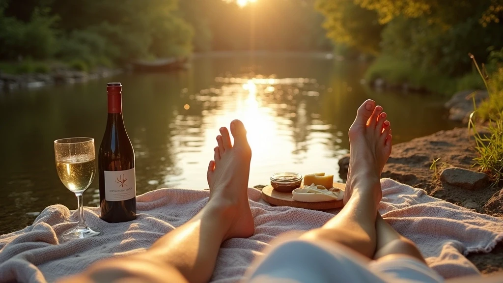 Paar genießt Barfuß-Luxus am Kinzig-Ufer in Gengenbach bei Sonnenuntergang