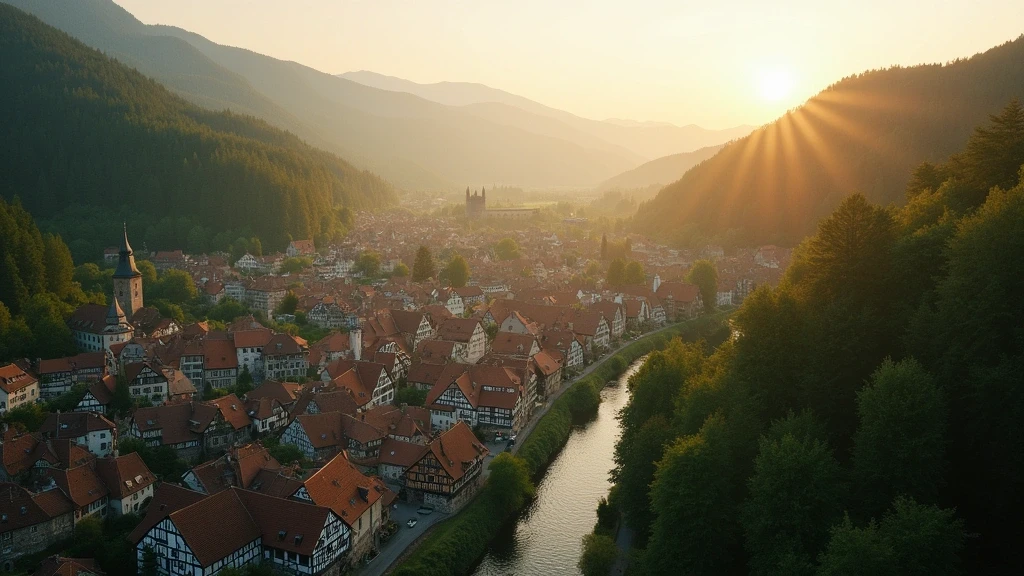 Luftaufnahme der mittelalterlichen Altstadt von Gengenbach im Schwarzwald zur goldenen Stunde