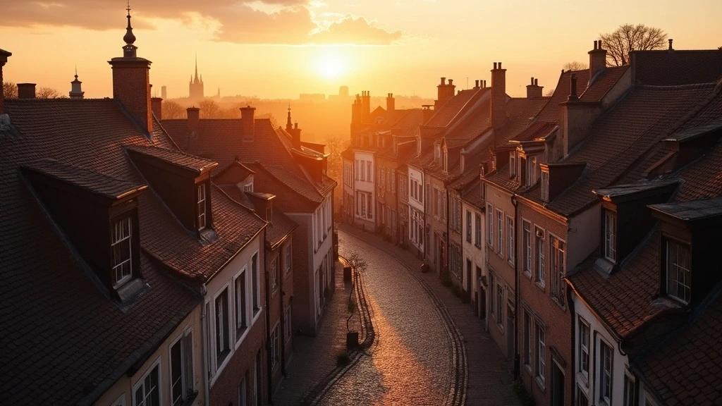 Panoramablick auf das mittelalterliche Viertel Patershol in Gent zur goldenen Stunde