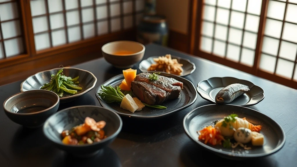 Traditionelle Kaiseki-Kueche mit Hida-Rind in einem Ryokan in Gero Onsen