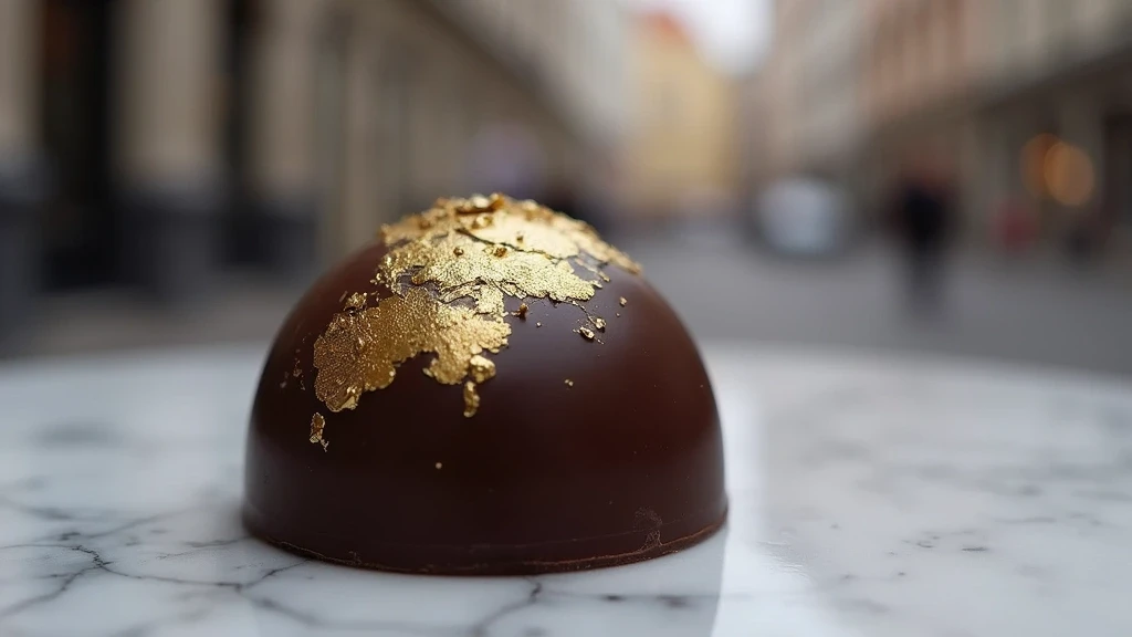 Handgemachte belgische Praline mit Blattgold von einem Chocolatier in Gent