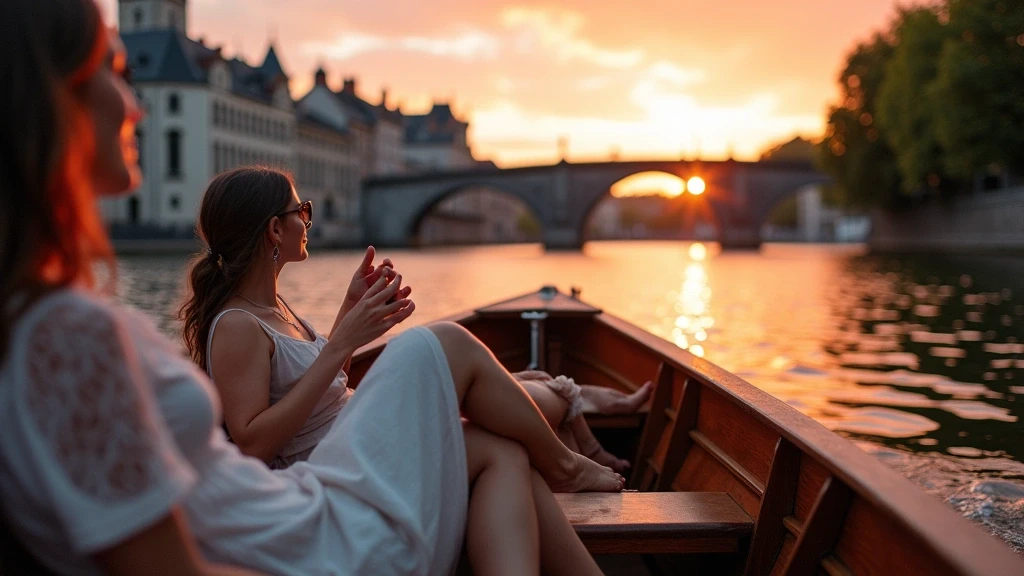 Paar genießt private Bootstour auf der Leie in Gent bei Sonnenuntergang