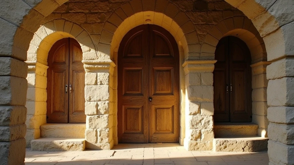 Architektonische Details antiker Steintore in Gordes mit dramatischem Licht