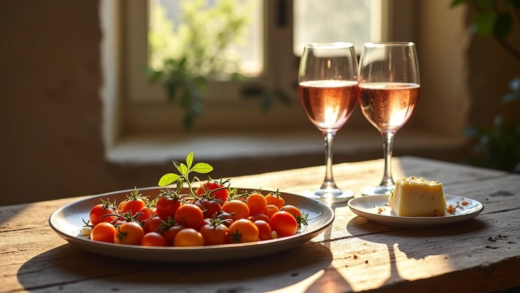 Provenzalische Kueche mit Ratatouille und Ziegenkaese in Gordes bei Sonnenuntergang