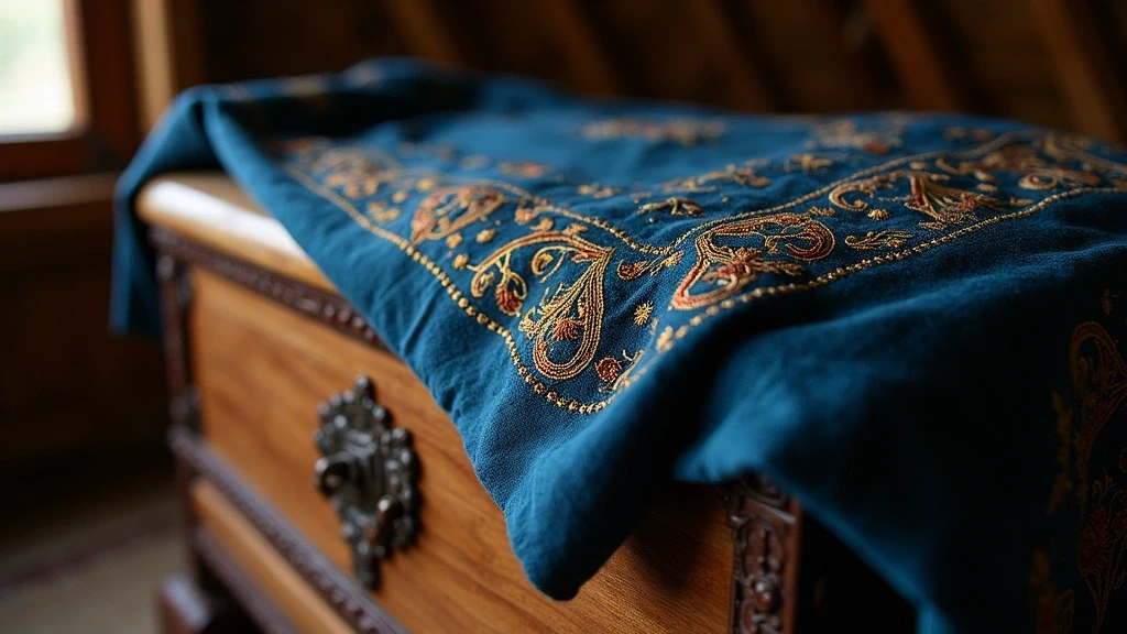 Detailaufnahme traditioneller mongolischer Deel-Stickerei mit Goldfaden im Gorkhi-Terelj Nationalpark