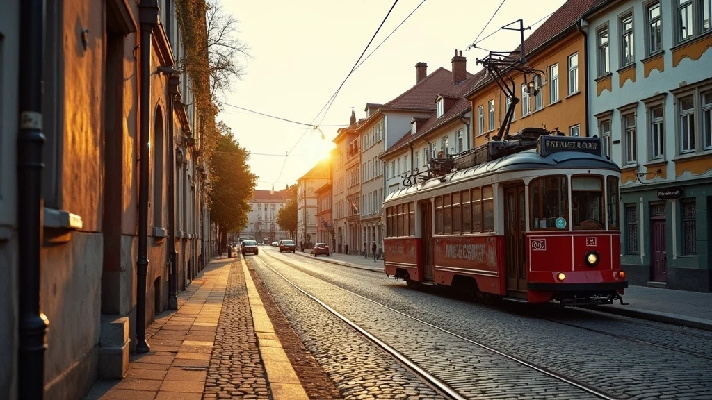 Vintage-Strassenbahn auf Kopfsteinpflaster in der Haga-Altstadt von Gothenburg