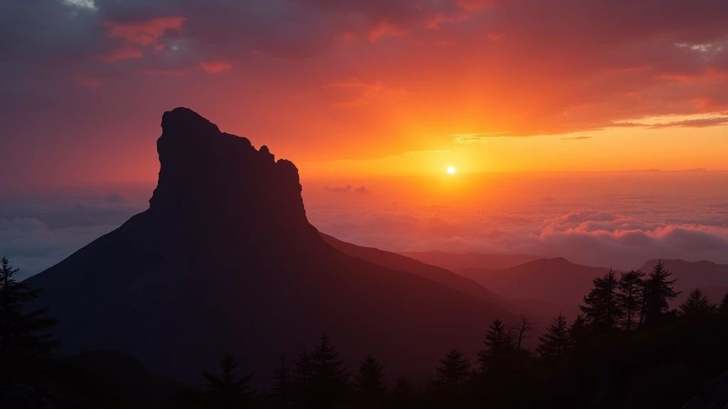 Sonnenuntergang am Roque Nublo in Gran Canaria mit dramatischem Himmel