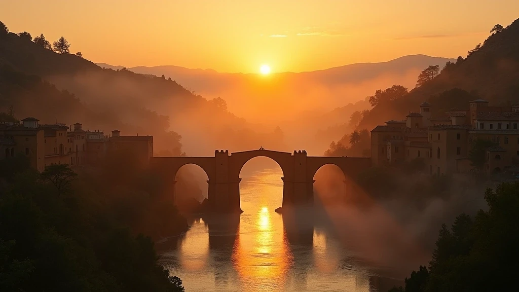 Goldene Stunde am Darro-Fluss in Granada mit historischen Brücken und Alhambra