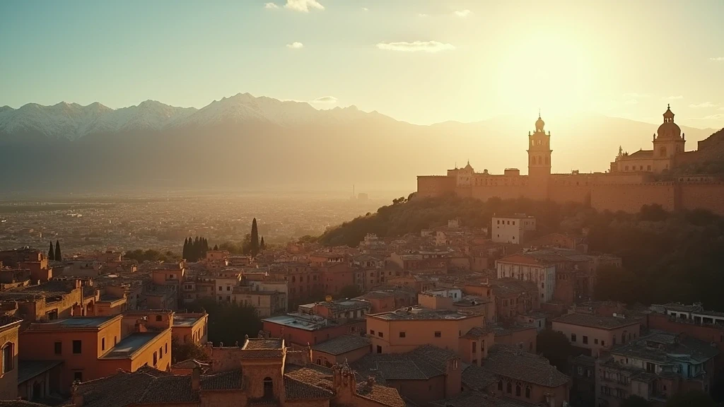 Luftaufnahme der Sierra Nevada und Alhambra in Granada zur goldenen Stunde