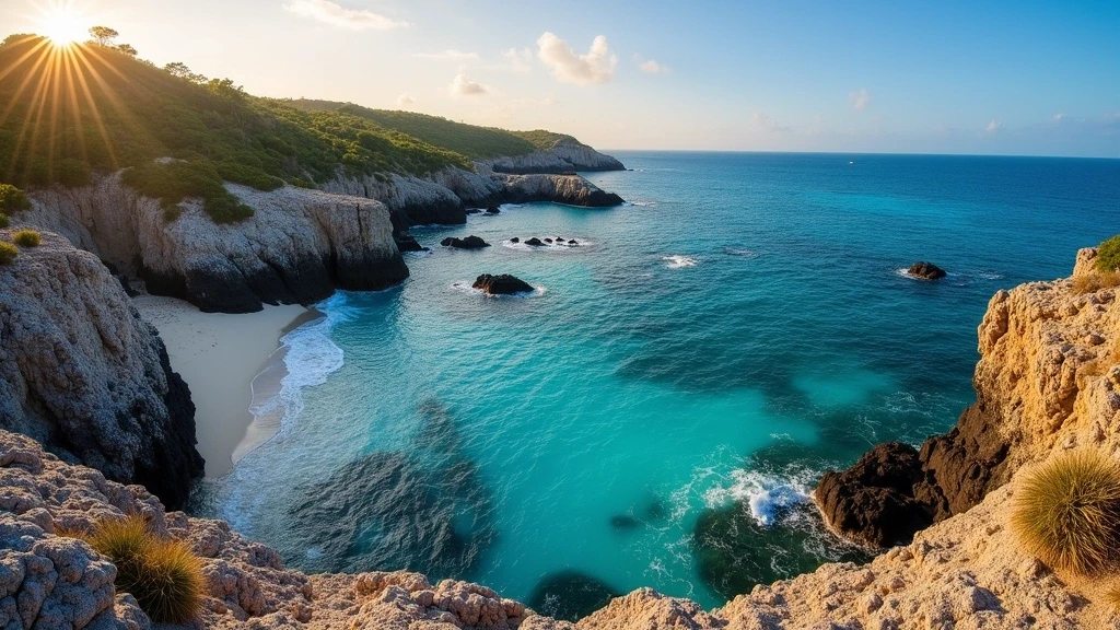 Panorama der felsigen Ironshore-Kueste bei Rum Point auf Grand Cayman