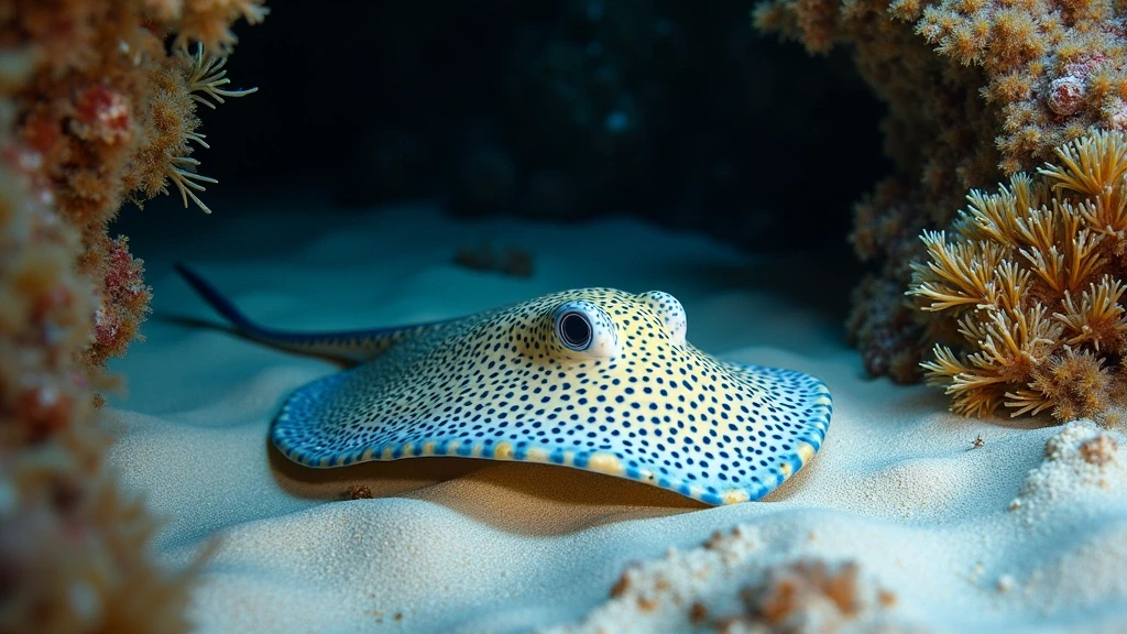Blaugefleckter Stechrochen auf dem Hoelenboden im Great Barrier Reef