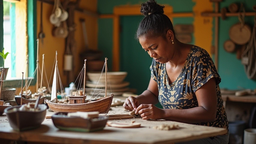Lokaler Handwerker stellt traditionelle Bootsmodelle auf Bequia Insel in Grenadinen her