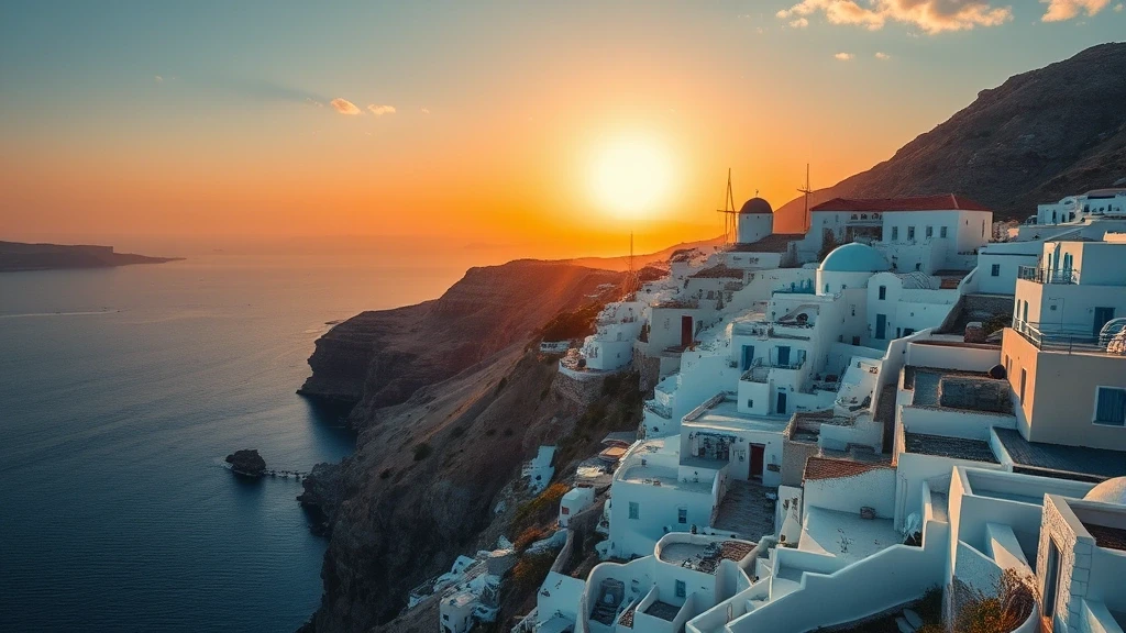 Luftaufnahme der Kykladen-Architektur auf griechischen Inseln zur goldenen Stunde