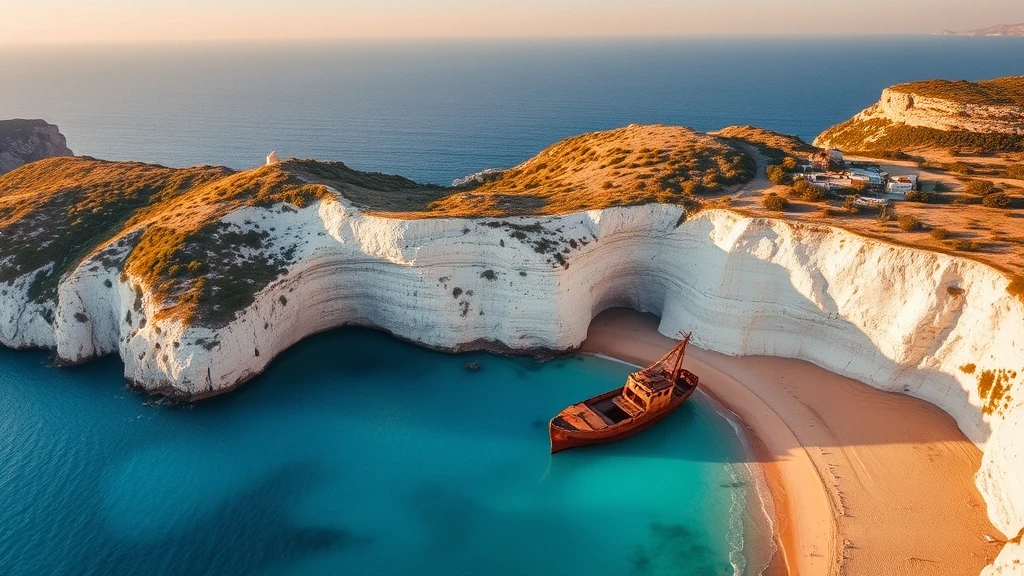Luftaufnahme von Navagio-Strand auf Zakynthos mit Schiffswrack