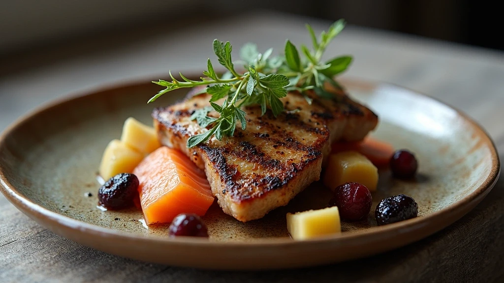 Traditionelle groenlaendische Kueche mit Moschusochse und Lachs in Grönland, Dänemark