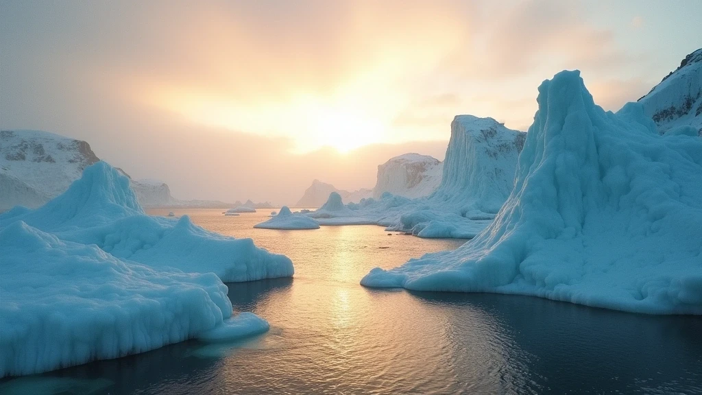 Panoramablick auf den Ilulissat-Eisfjord in Grönland, Dänemark bei Sonnenaufgang
