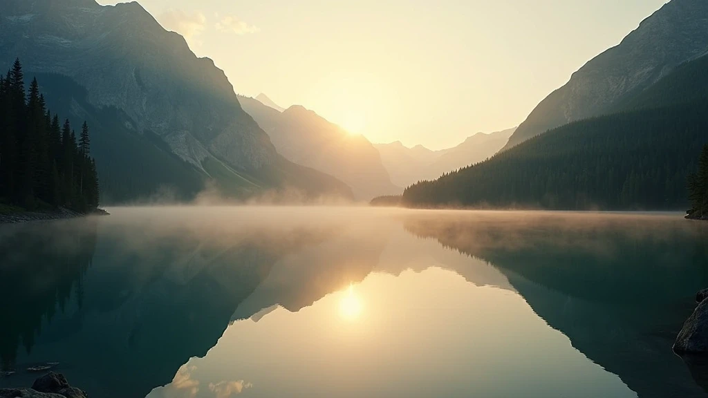 Goldene Stunde am Western Brook Pond in Gros Morne National Park mit spiegelglatter Wasseroberflaeche