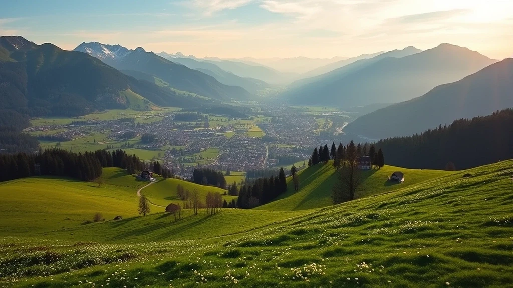 Panoramablick auf das Saanenland Tal von Gstaad aus mit Alpenwiesen und Chalets