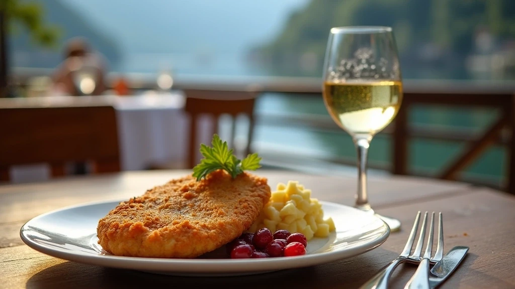 Traditionelle oesterreichische Kueche am Hallstätter See mit Wiener Schnitzel