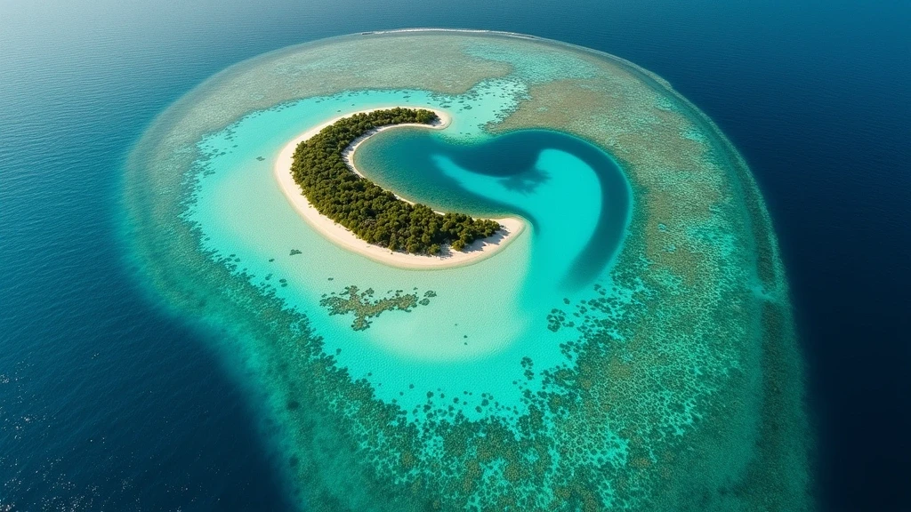 Luftaufnahme des ikonischen Heart Reef im Great Barrier Reef vor Hamilton Island zur goldenen Stunde