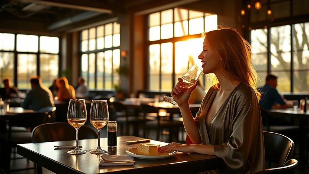 Elegante Frau geniesst lokalen Kaese und Wein in einem Restaurant in Hamilton, Kanada