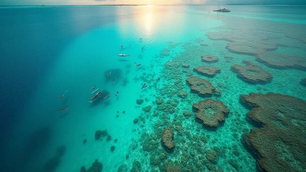 Luftaufnahme der tuerkisfarbenen Lagune und Korallenriffe von Harbour Island, Bahamas