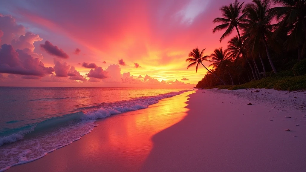 Dramatischer Sonnenuntergang am rosa Sandstrand von Harbour Island, Bahamas
