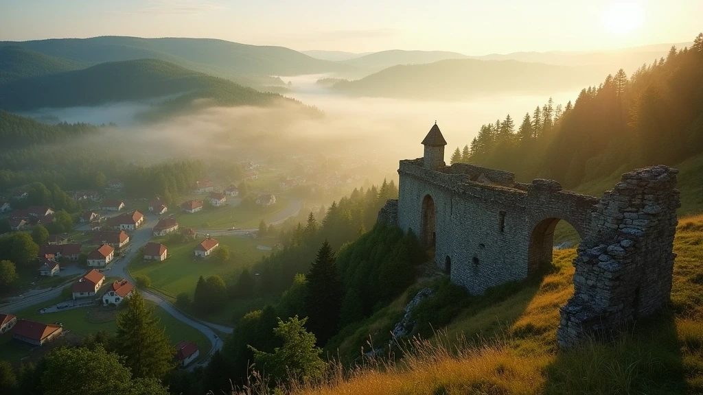 Panoramablick von der Burg Hausach auf das Kinzigtal im Morgennebel