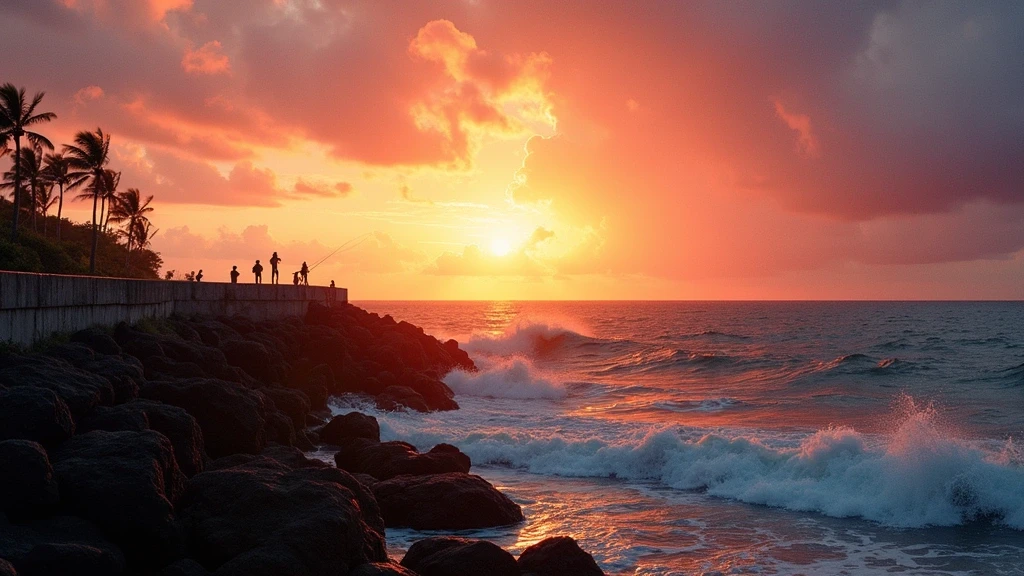 Sonnenuntergang am Malecón in Havanna, Kuba mit dramatischen Wellen und farbenfrohem Himmel