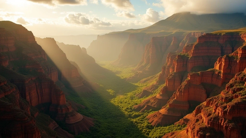 Panoramablick auf den Waimea Canyon auf Kauai, Hawaii, zur goldenen Stunde