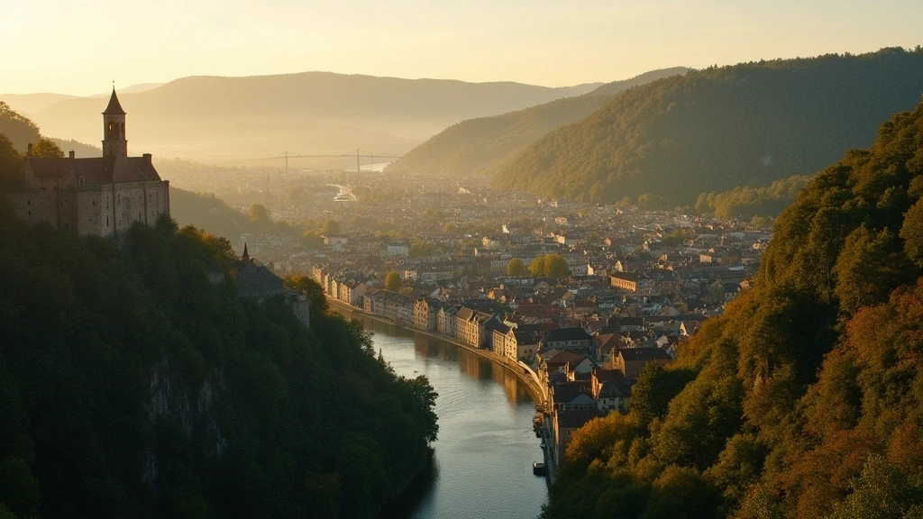 Luftaufnahme des Heidelberger Schlosses und der Altstadt am Neckar zur goldenen Stunde in Heidelberg
