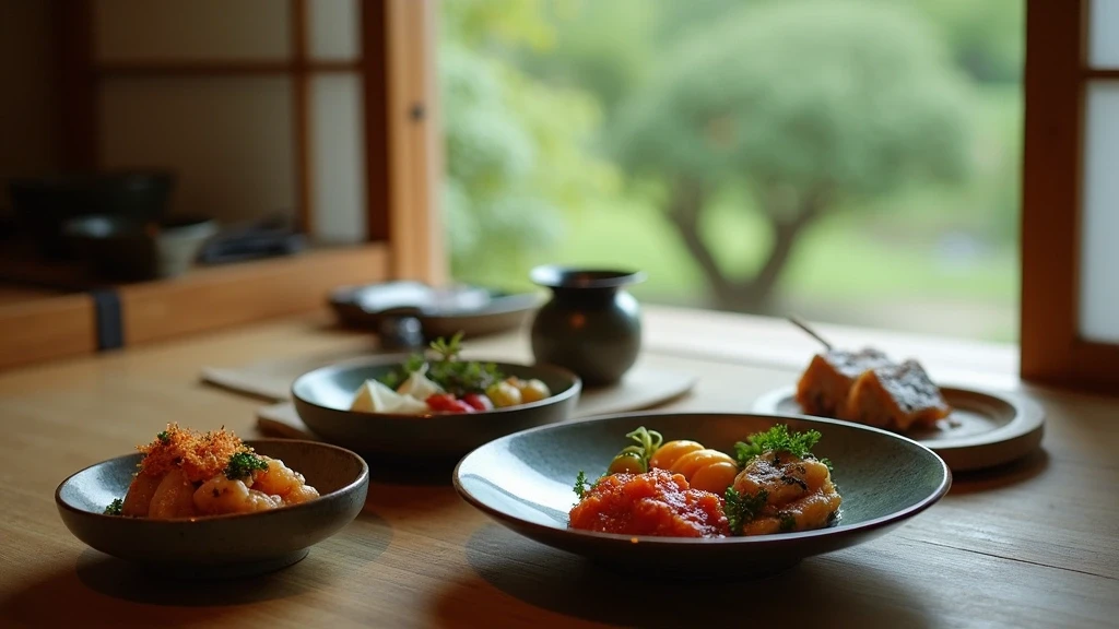 Traditionelle Kaiseki-Kueche in einem Ryokan in Higashiyama mit Zen-Garten Blick