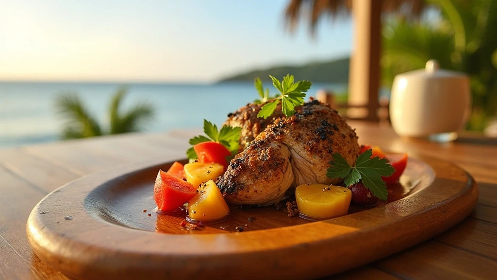 Kreolische Kueche Praesentation am Hilton Seychelles Northolme Resort & Spa mit frischem Fisch und tropischen Fruechten