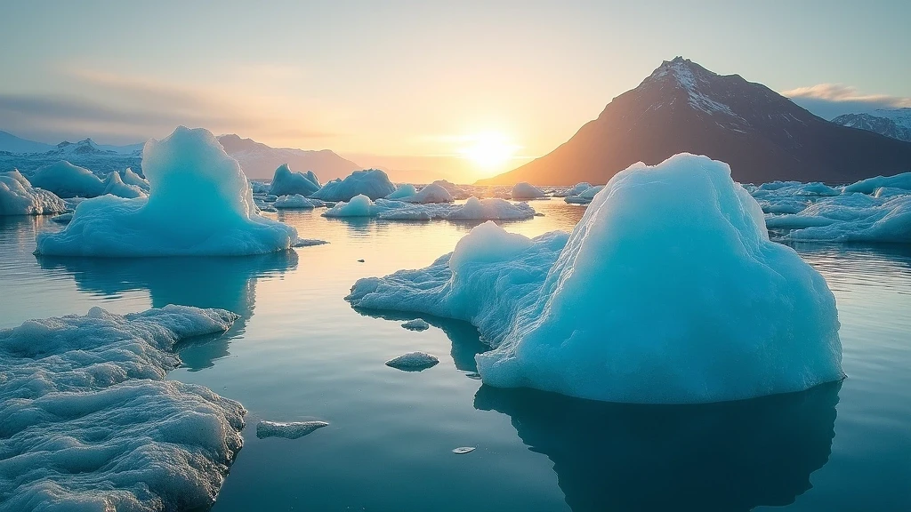 Goldene Stunde an der Jökulsárlón-Gletscherlagune mit blauen Eisbergen in Höfn, Island