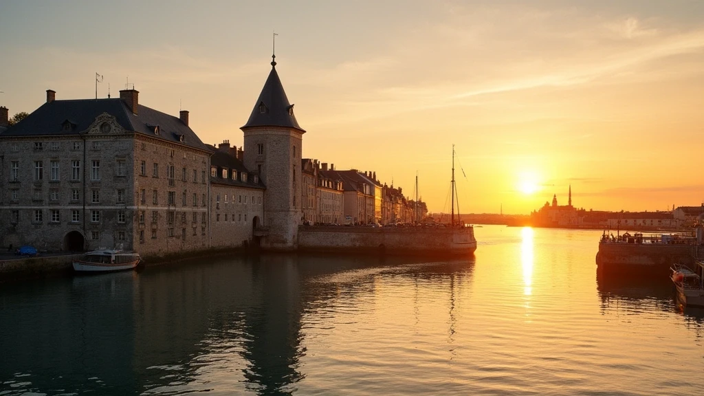 Goldene Stunde am Vieux Bassin Hafen in Honfleur mit Lieutenance Gebaeude und Spiegelungen