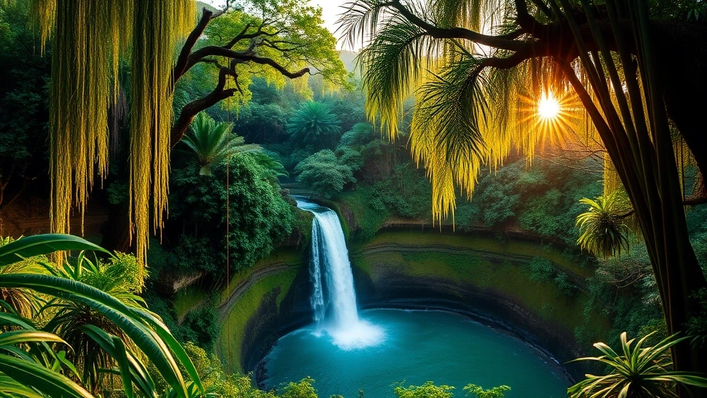 Panoramablick auf Manoa Falls in Honolulu mit tropischem Regenwald