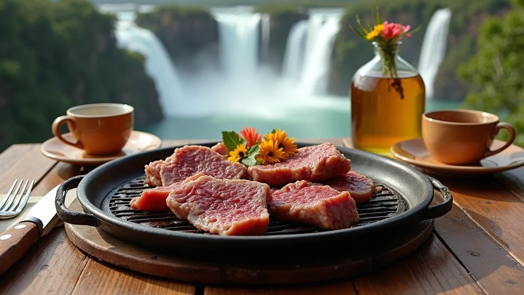 Traditioneller argentinischer Asado-Grill mit Blick auf die Iguazú-Wasserfälle in Argentinien
