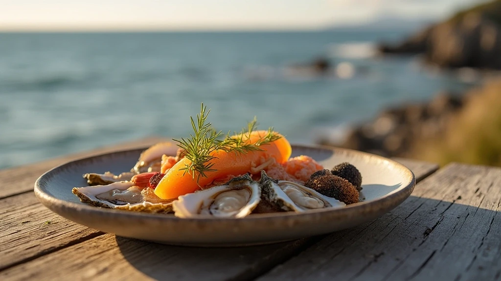Frisches Meeresfrüchte-Teller auf Île de Cavallo mit Blick aufs Mittelmeer